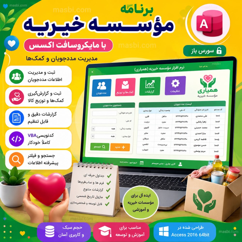 برنامه مؤسسه خیریه با مایکروسافت اکسس، سورس باز و VBA